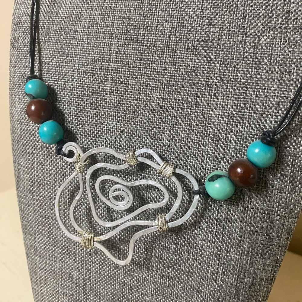 Artisan Silver and Turquoise Necklace with Brown Accents
